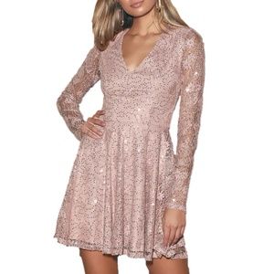 Lulu's Sweetly Admired Pink Sequin Skater Dress